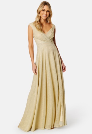 Goddiva Glitter Wrap Maxi Dress Light Gold XL (UK16)