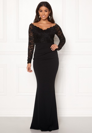Goddiva Lace Trim Maxi Dress Black L (UK14)