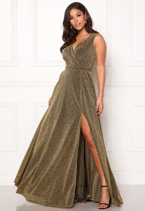 Goddiva Wrap Front Sleeve Dress Gold XXS (UK6)