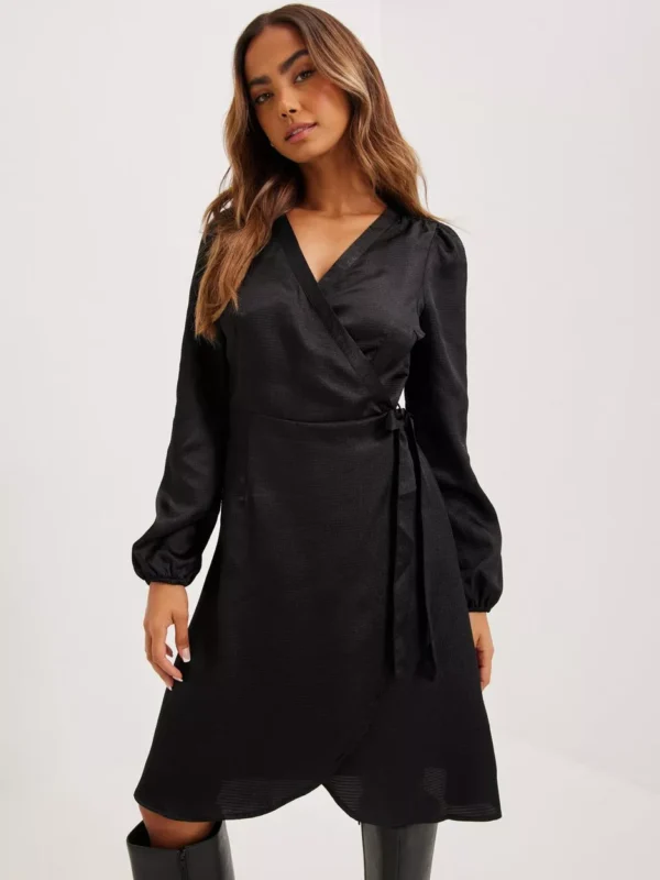 Vero Moda - Slå om kjoler - Black - Vmsabi Ls Wrap Dress Noos - Kjoler