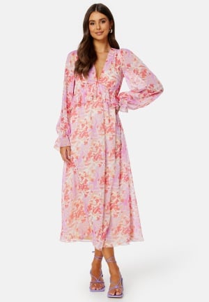BUBBLEROOM Summer Luxe Frill Midi Dress Pink / Multi L
