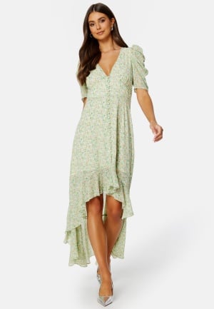 BUBBLEROOM Summer Luxe High-Low Midi Dress Green / Floral 38