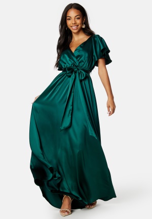 Goddiva Flutter Sleeve Satin Maxi Dress Green XXL (UK18)