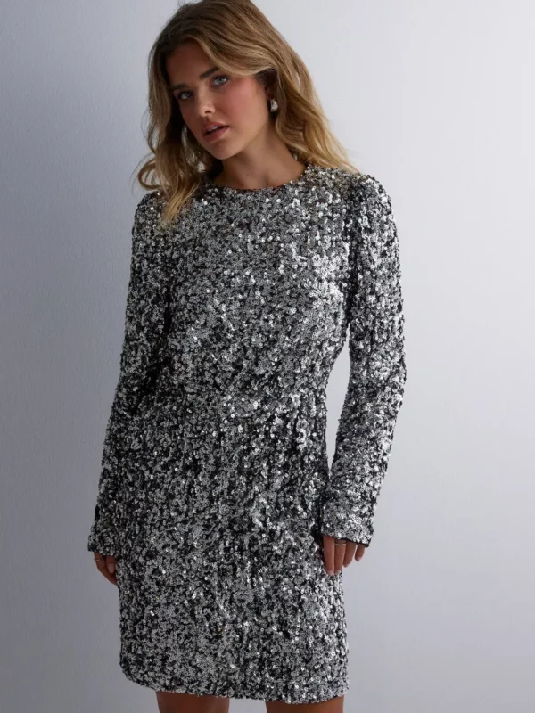 Selected Femme - Festkjoler - Sølv - Slfcolyn Ls Short Sequins Dress B - Kjoler