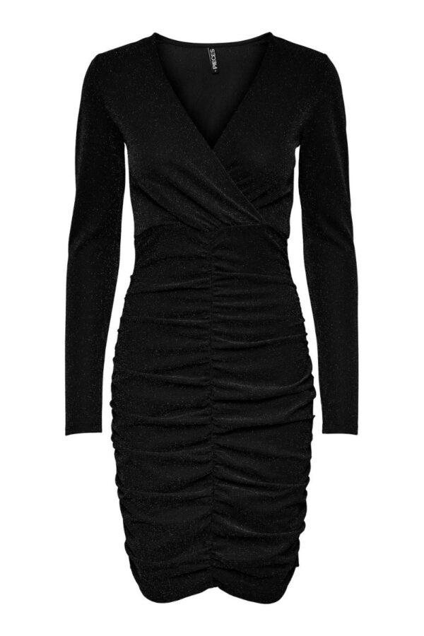 Pieces - Kjole - PC Lina LS V-Neck Rouching Short Dress - Black