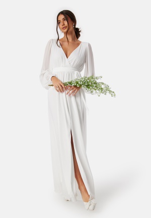 Goddiva Long Sleeve Chiffon Maxi Dress White XS (UK8)